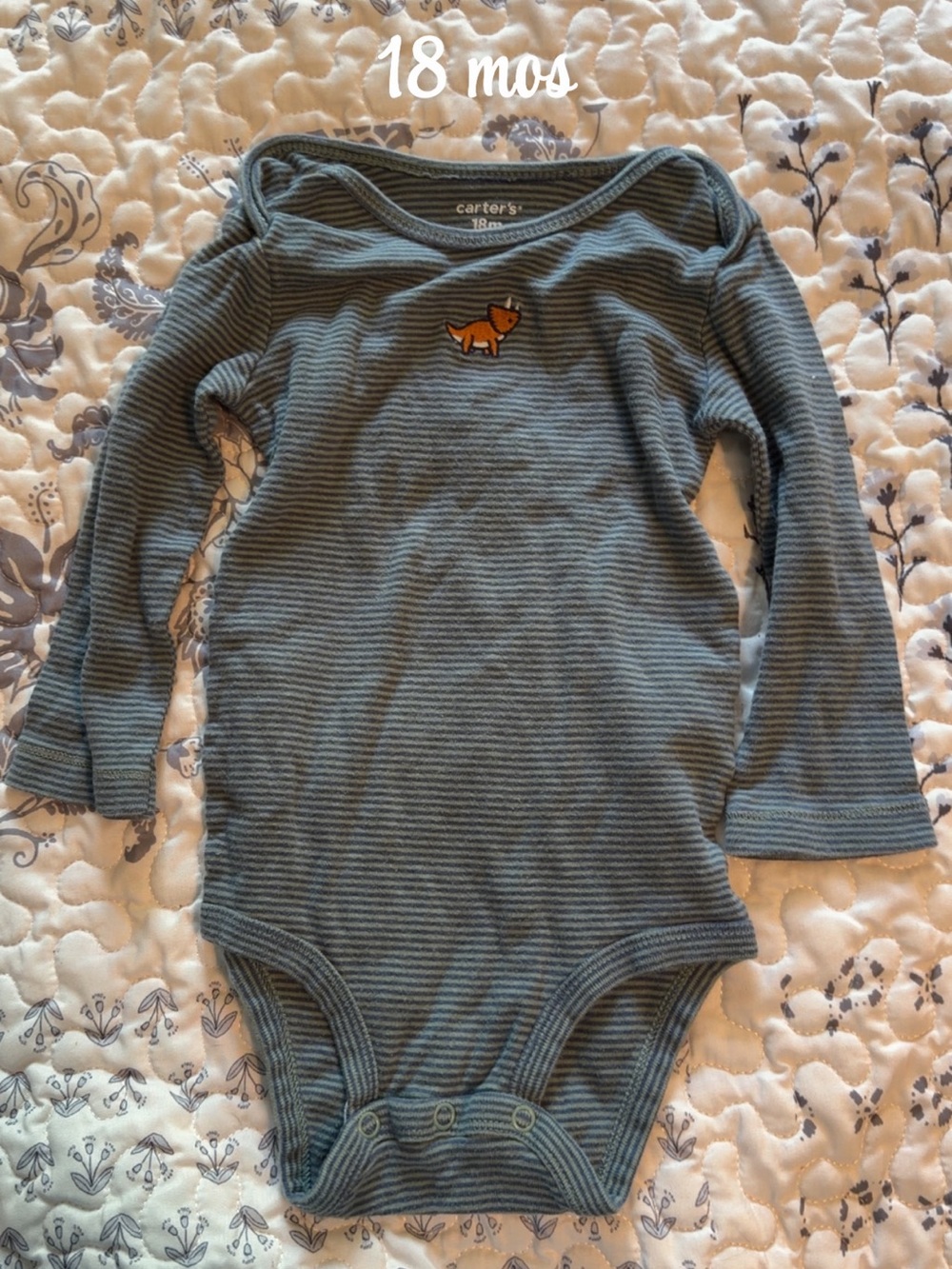 Carter's Blue Gray Striped Long-Sleeve One-Piece with Fox Applique